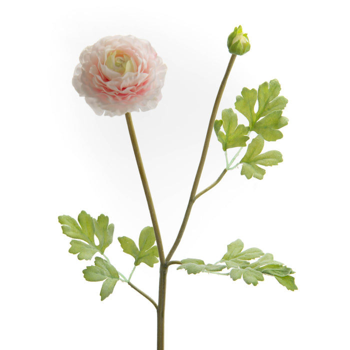 Fiore artificiale ranuncolo bianco con sfumature rosa h 57 cm