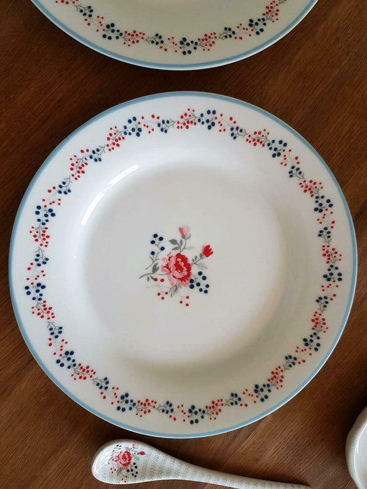 Piatto in ceramica con fiori rosso e blu 20.5 cm