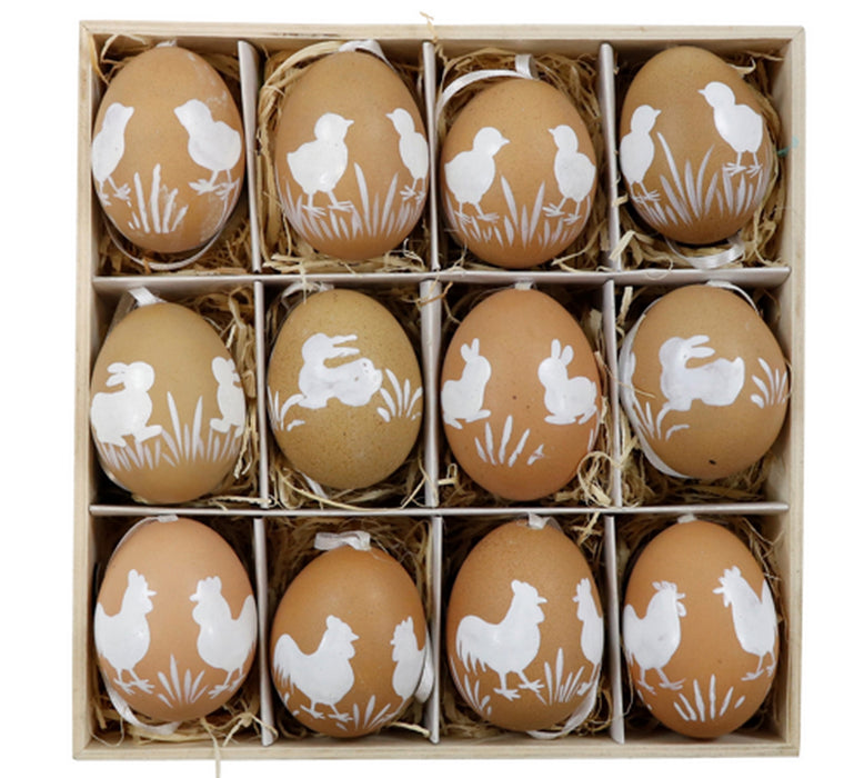 Uova decorative country con astuccio set di 12 pezzi