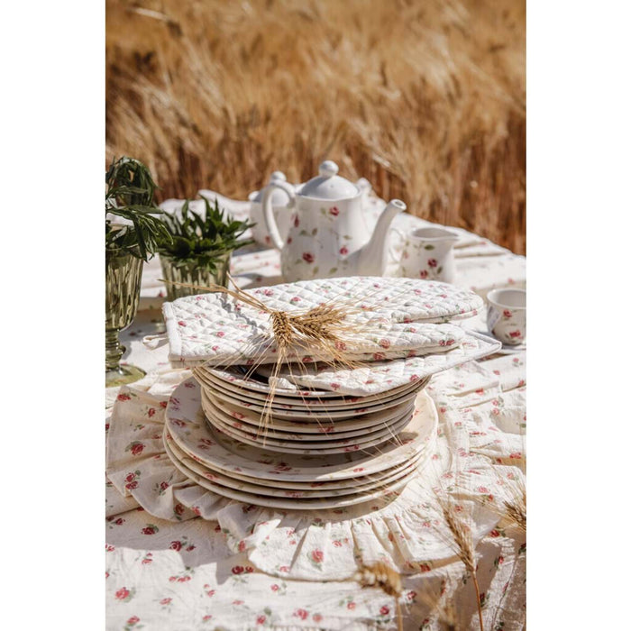Servizio di piatti in ceramica avorio e rosato da 6 posti tavola  - FLORET