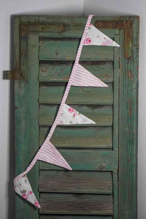 Bandierina in tessuto con motivo a strisce e fiori rosa