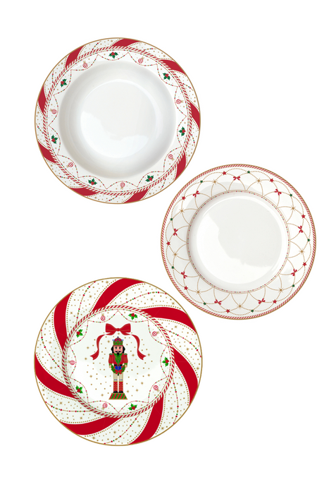Servizio piatti in porcellana con motivi natalizi schiaccianoci per 6 persone- Nutcracker twist