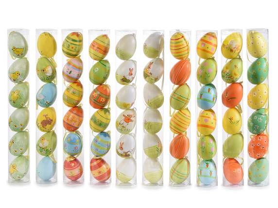 Tubo uova decorativa in plastica d'appendere set di 6 sfumature verde e arancione