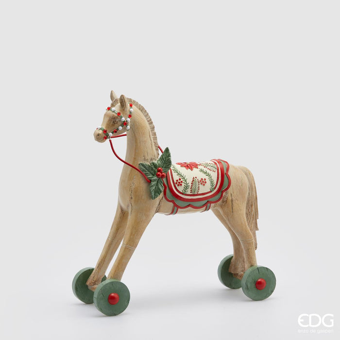Cavallo decorativo con ruote in resina h 33 cm edg