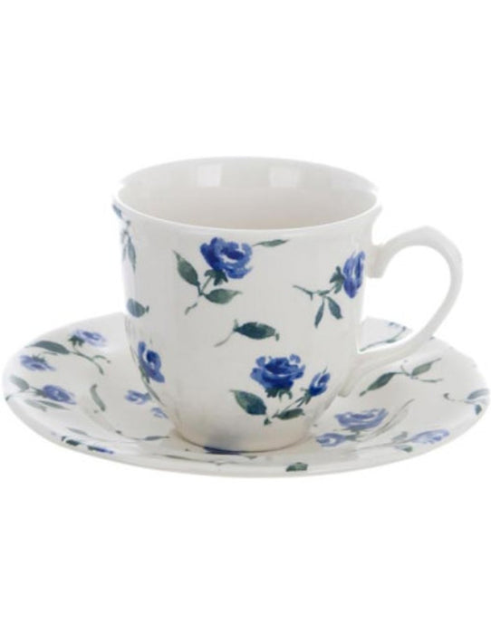 Set di 6 tazze da thè in ceramica con roselline blu -Floret full blu