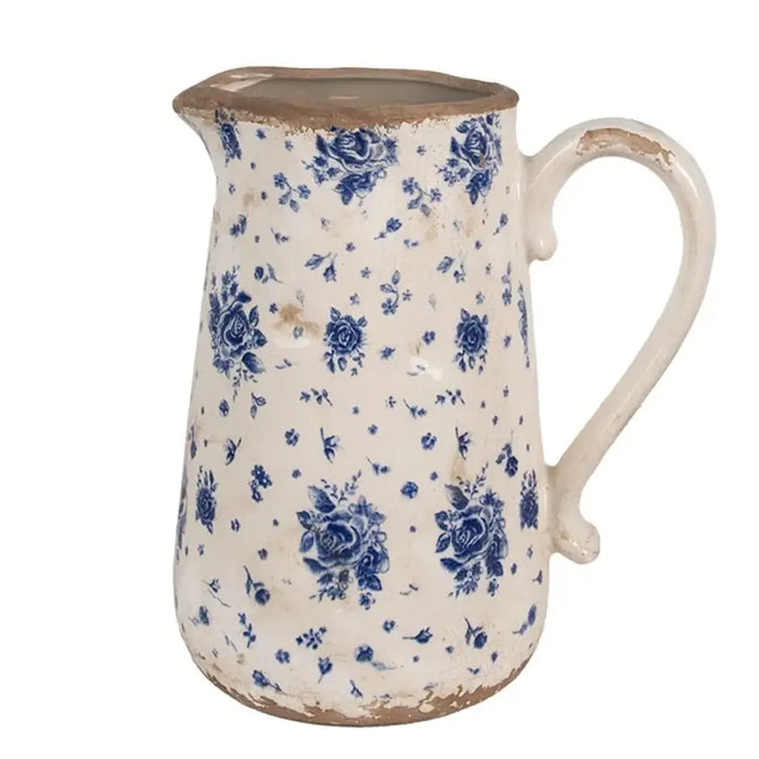 Brocca decorativa in ceramica con motivo floreale blu