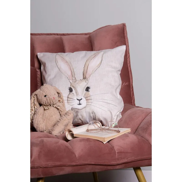 Federa per cuscino in poliestere con stampa coniglio beige e marrone