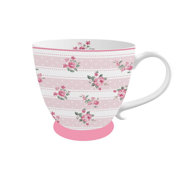 Tazza in porcellana con motivo floreale rosa a righe -  Bella stripes