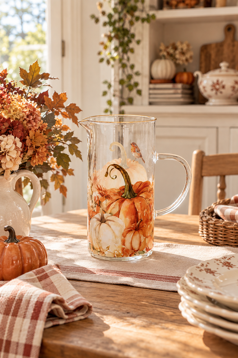 Brocca autunnale in vetro borosilicato con zucche 1200 ml