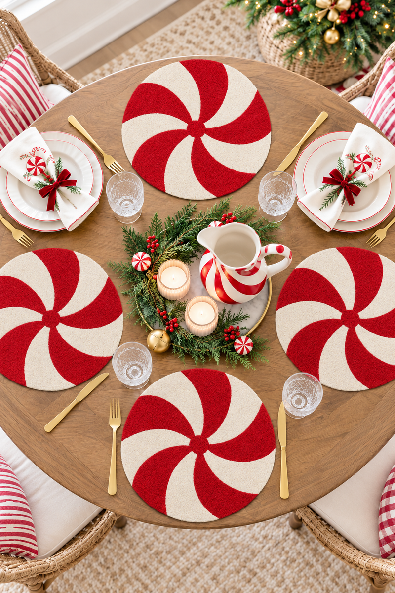 Tovaglietta Natalizia Tonda Candy Cane Ø 35 cm