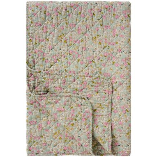 Coperta Trapuntata Floreale Verde Salvia e Rosa – 130x180 cm Ib laursen