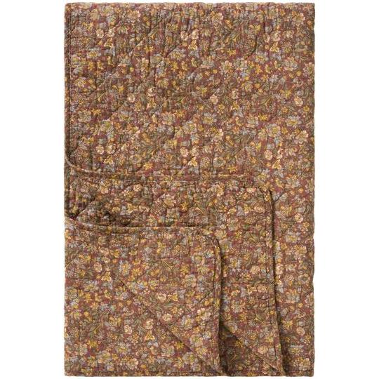 Trapunta Ib Laursen color bordeaux polveroso con fiori blu, gialli e verdi, 130 x 180 cm