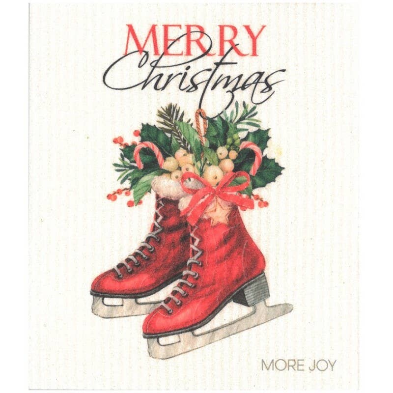 Panno Svedese Natalizio Pattini Merry Christmas 17x17 cm
