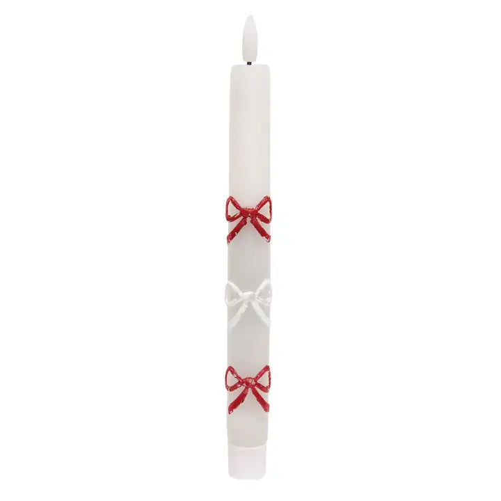 Candela LED Natalizia Bianca con Fiocchi Rossi H 25 cm