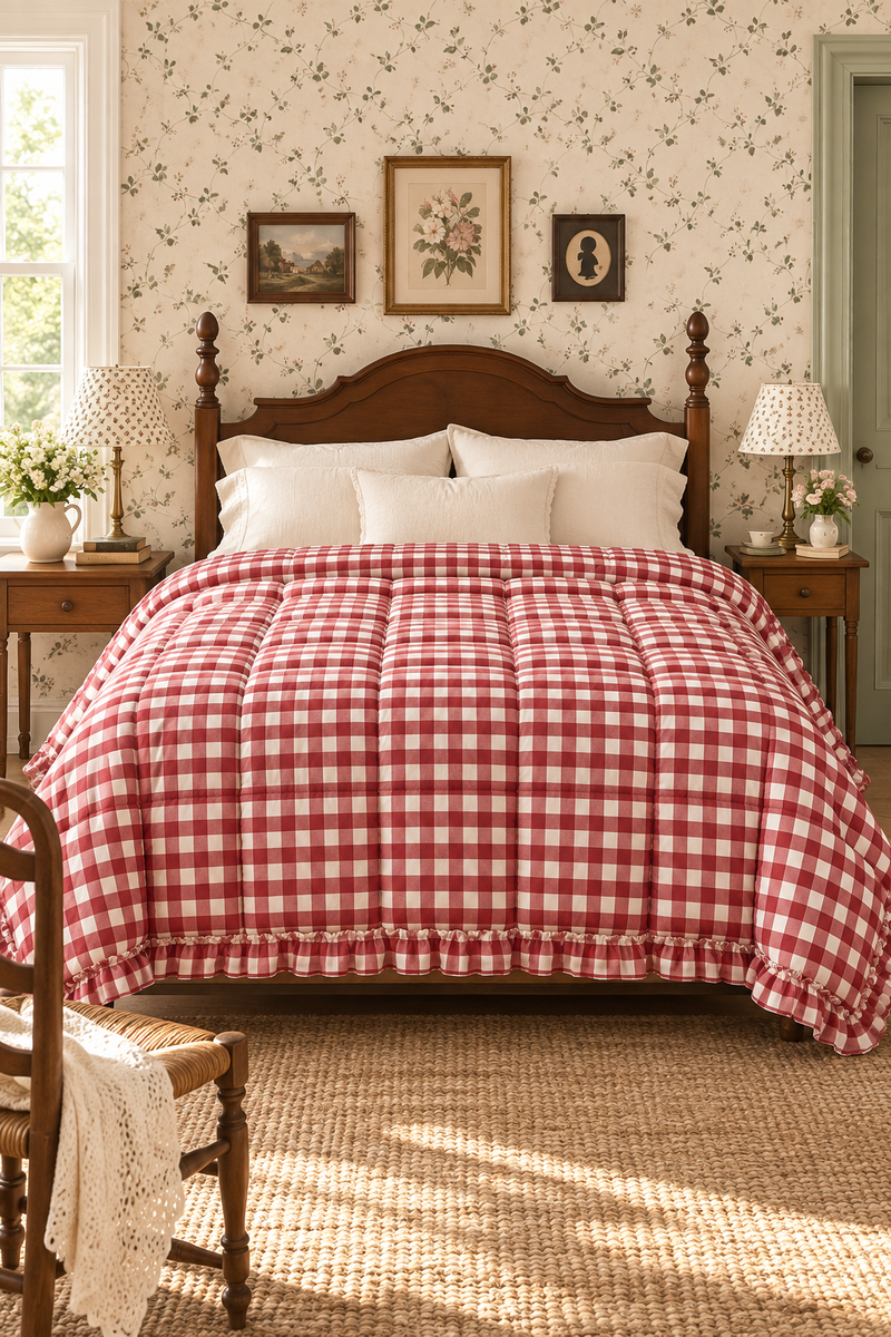 Trapunta Matrimoniale Vichy con Gala Rosso 250x250 cm Blanc Mariclò