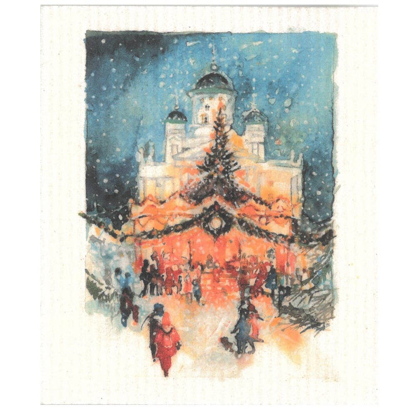 Panno Svedese Natalizio Mercatino di Natale 17x17 cm