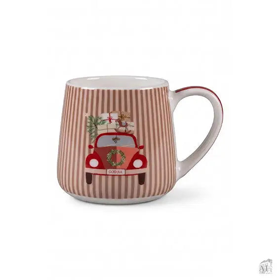 Tazza Natalizia con Auto Rossa in New Bone H 8,8 cm - Apotek