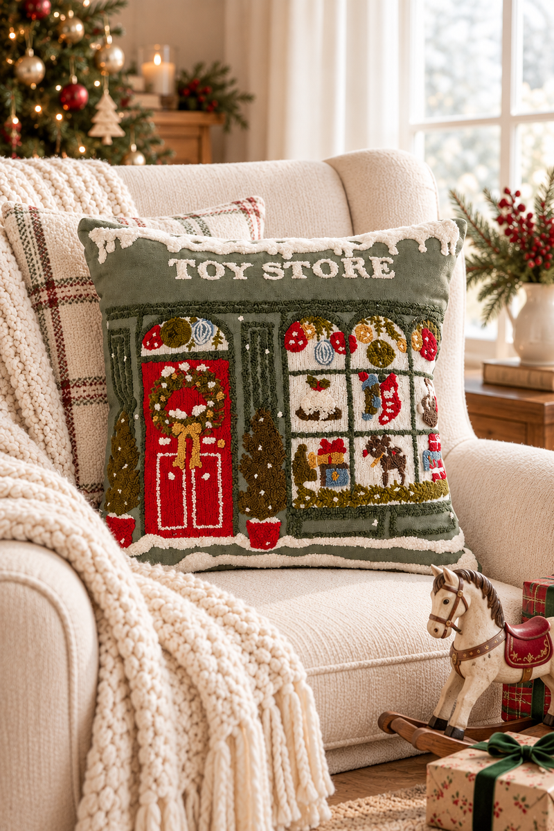 Cuscino natalizio Toy Store ricamato 45 x 45 cm in cotone