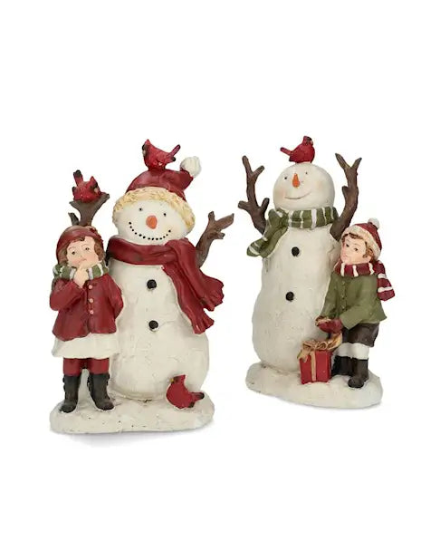 Decorazione natalizia pupazzo di neve con bambini H25 cm