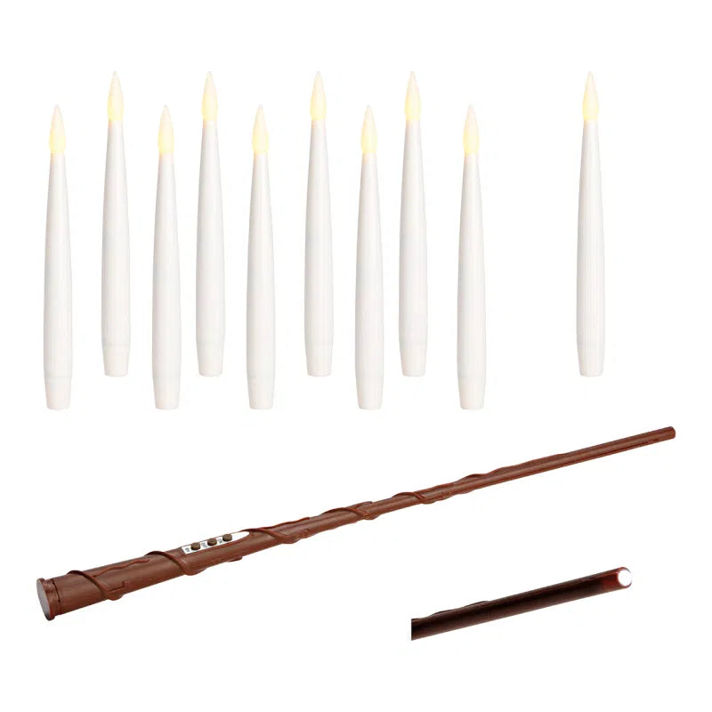 Set 10 Candele LED in Cera Bianca con Telecomando a Bacchetta Magica H 15 cm - Wurm