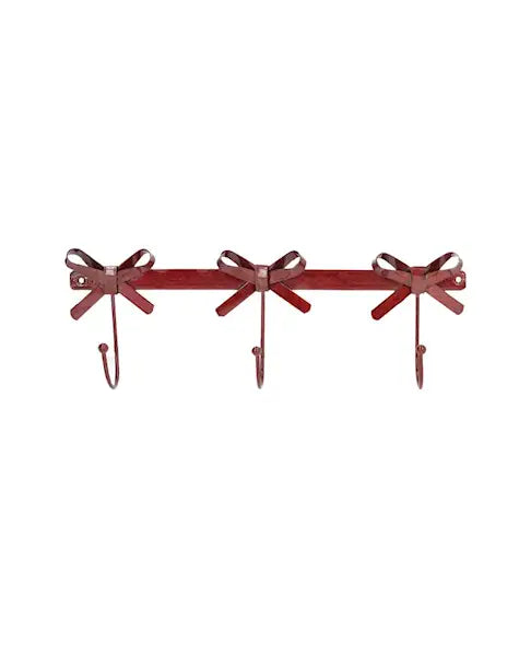 Appendiabiti da parete rosso con fiocco e 3 ganci 39 x 13 cm
