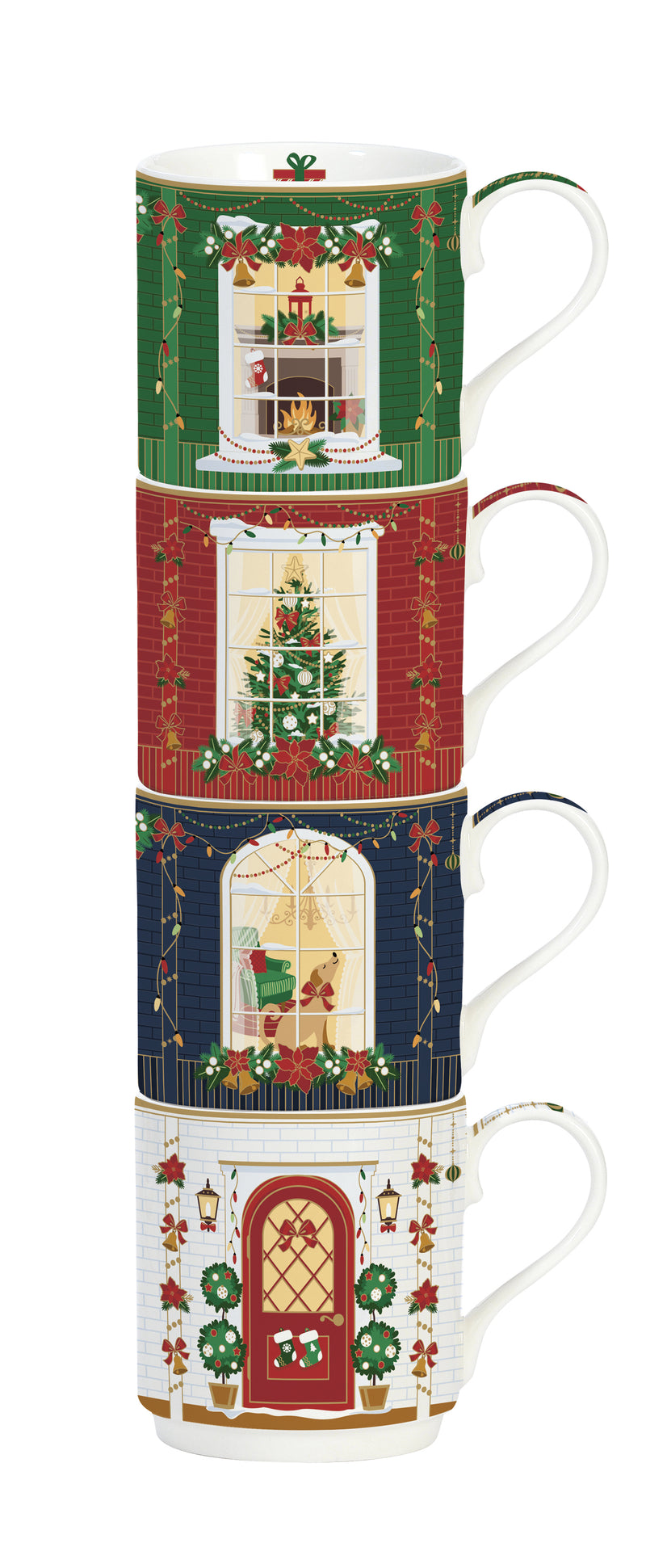 Set 4 Tazze Natalizie Impilabili in Porcellana 265 ml con Scatola Regalo – Festive Avenue Easy Life