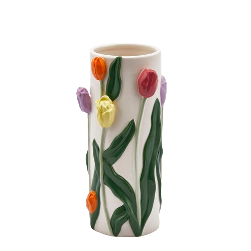 Vaso in ceramica con tulipani in rilievo H 28 cm
