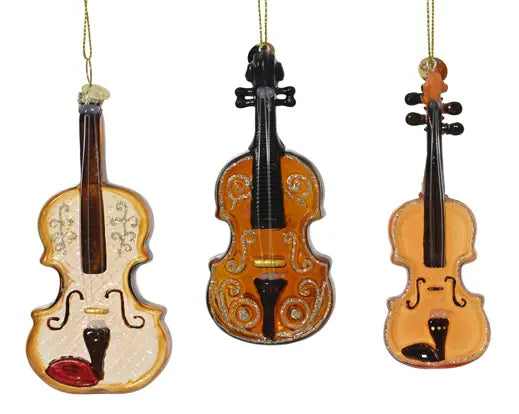 Set 3 Violini Natalizi in Vetro da Appendere H 12 cm