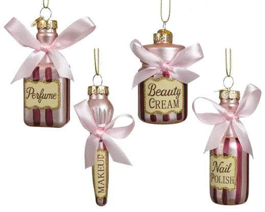 Set 4 Decorazioni Natalizie Beauty in Vetro Rosa da Appendere