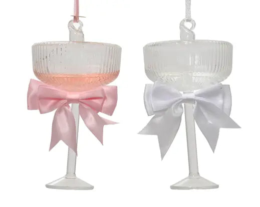 Set 2 Coppe Champagne Natalizie in Vetro con Fiocco H 13,5 cm