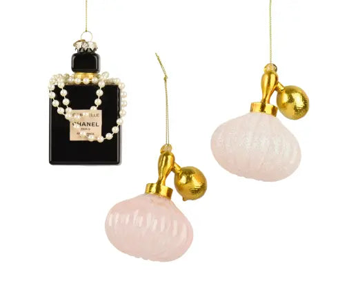 Set 3 Decorazioni Natalizie Beauty Profumo in Vetro H 10,5/11,5 cm