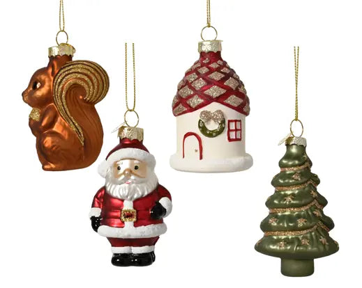 Set 4 Decorazioni Natalizie Classiche in Vetro da Appendere