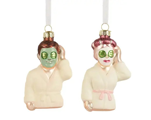 Set 2 Decorazioni Natalizie Spa in Vetro con Maschera Viso