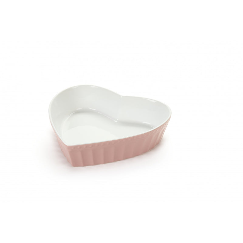 Pirofila a cuore in ceramica new bone rosa - 25x24x6 cm - Nuvole di Stoffa