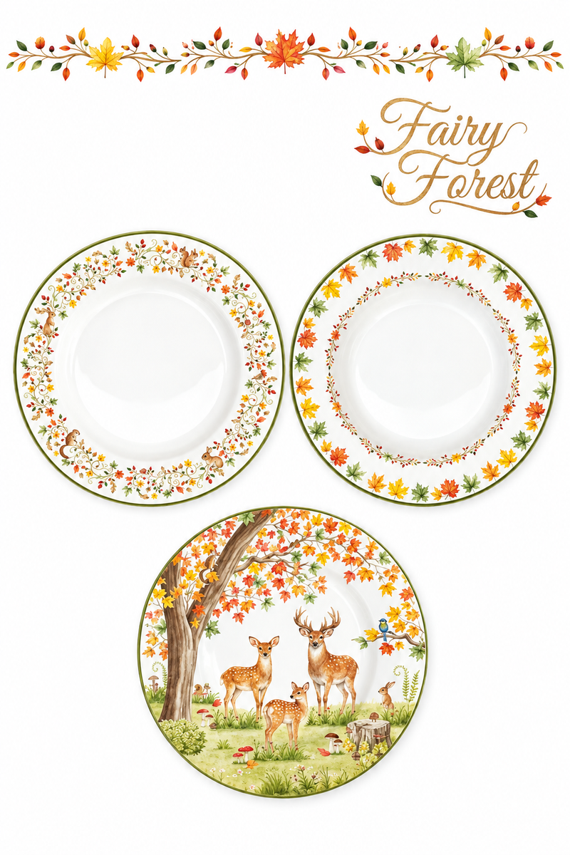 Servizio Piatti 18 Pezzi in Porcellana per 6 Persone Easy Life Fairy Forest