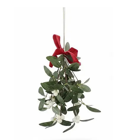 Ramo di Vischio Natalizio con Bacche Bianche H 30 cm