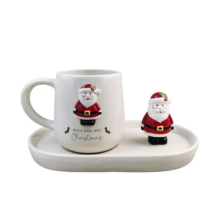 Set Tazza Natalizia con Piattino e Babbo Natale in Ceramica