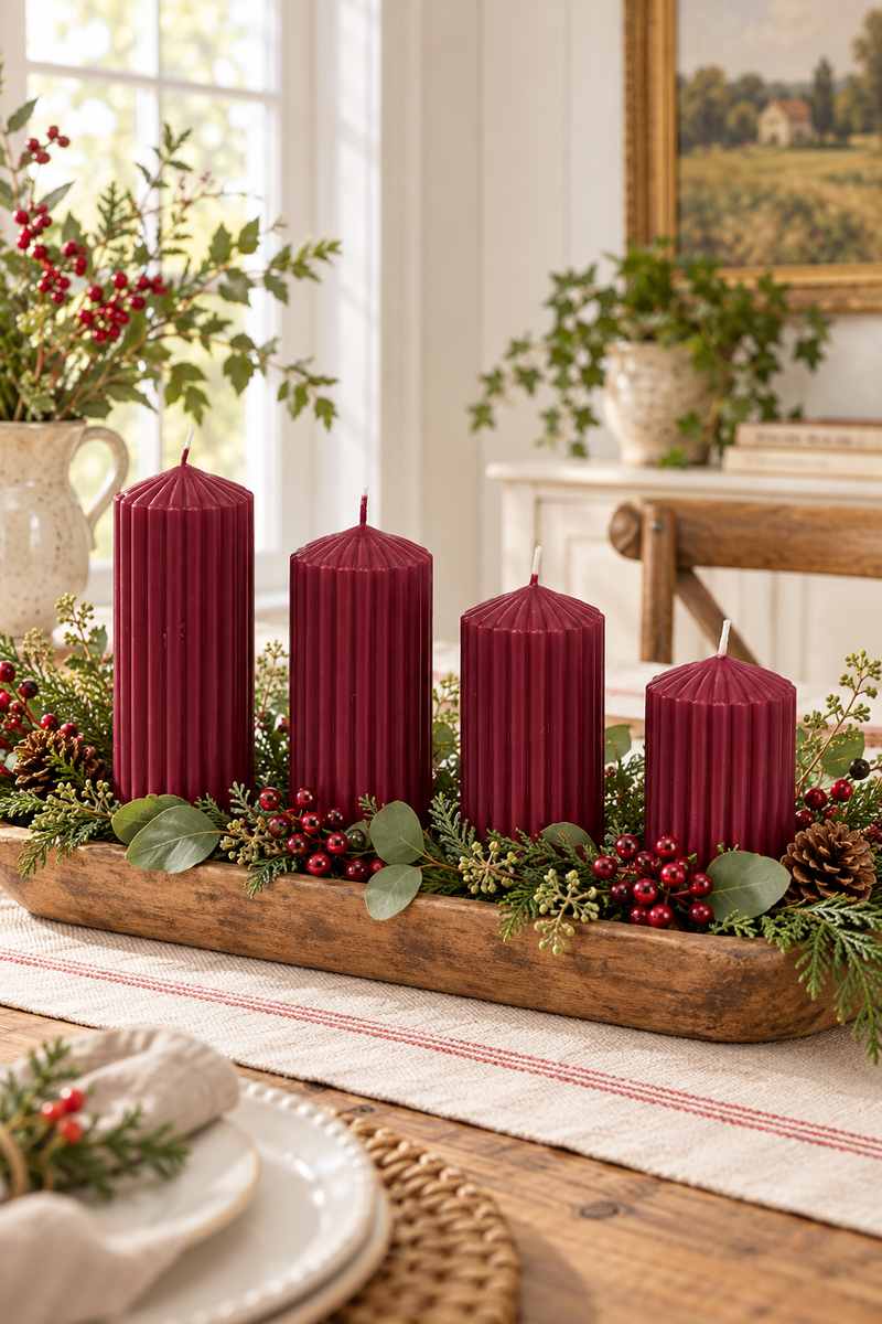 Set 4 Candele Profumate Bordeaux a Colonna Rigata