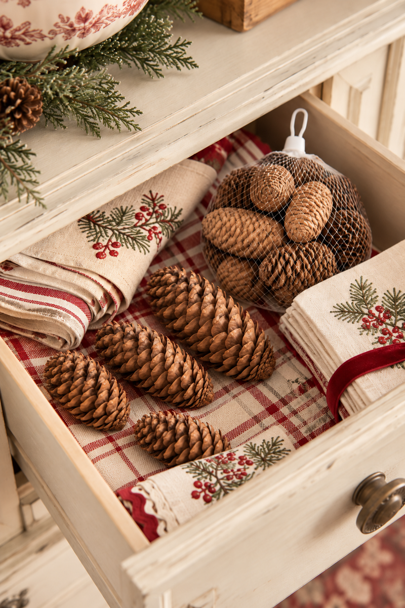 Set Decorativo Naturale con Pigne e Frutti Secchi