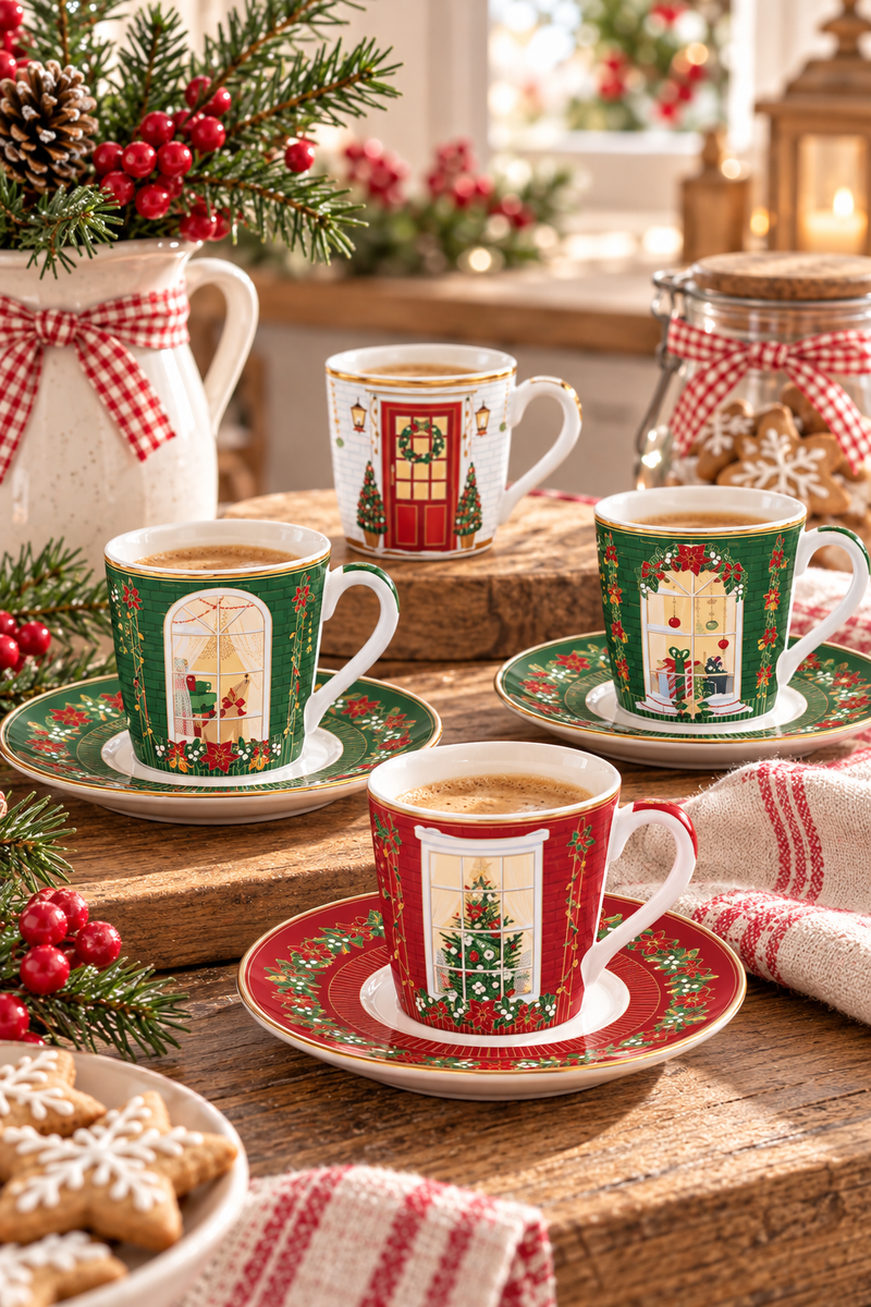 Set 6 Tazzine Caffè Espresso con Piattino Festive Avenue – Easy Life