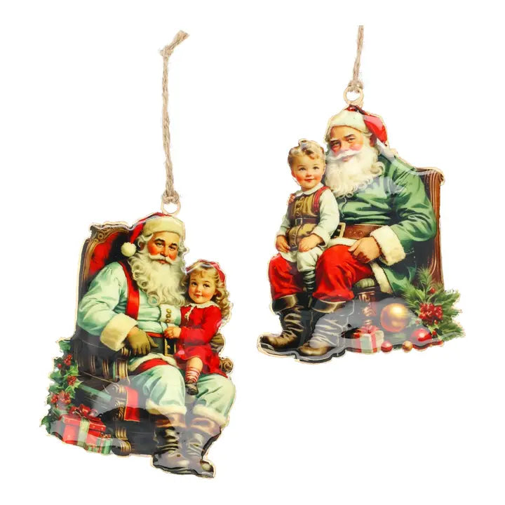 Set 2 Pendenti Natalizi Babbo Natale con Bambini in Metallo H 13 cm - Wurm