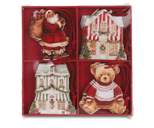 Set 16 decorazioni natalizie in legno Xmas Market H 7,5 cm