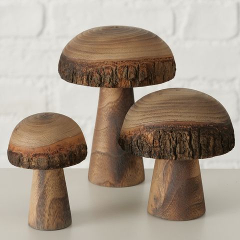 Set 3 funghi decorativi in legno