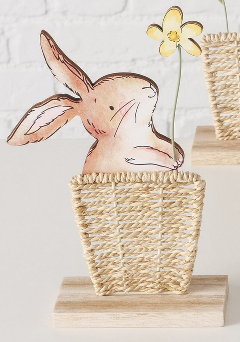 Coniglio decorativo con decoro in rattan - Arredo Casa da Sogno