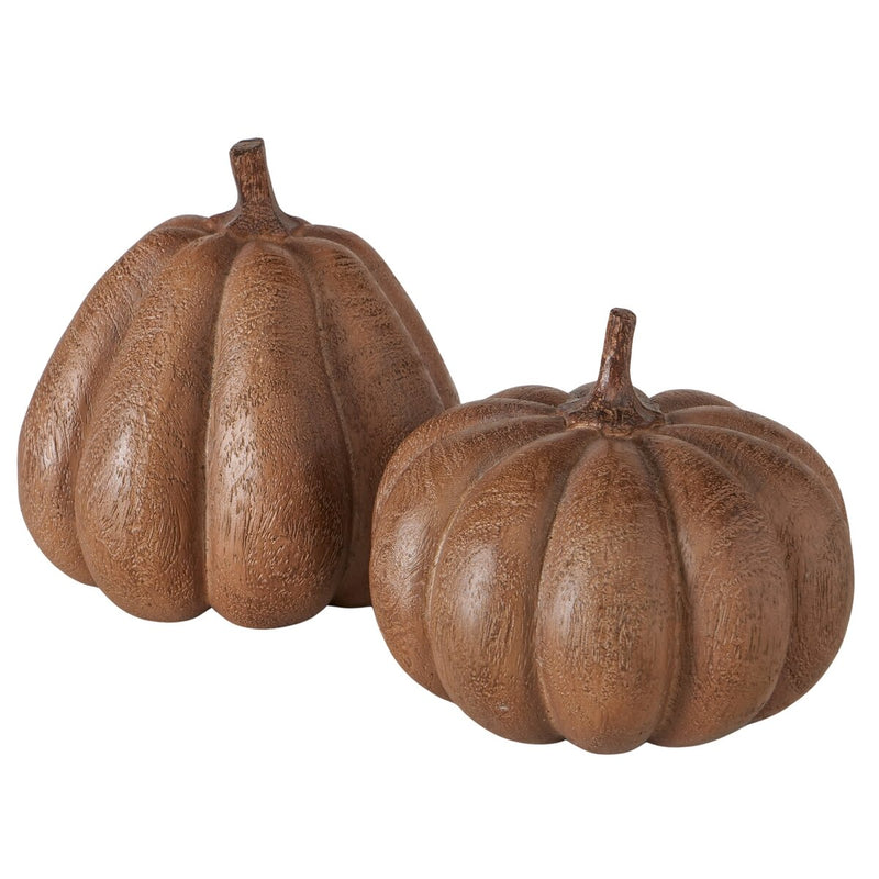 Zucca decorativa effetto legno in resina 12,5 x 12 cm
