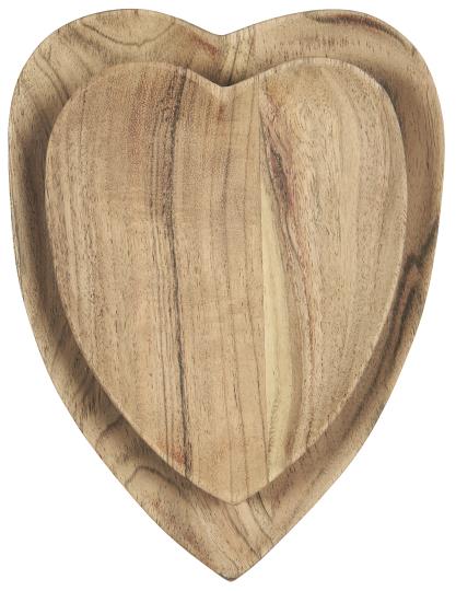 Set di 2 ciotole a forma di cuore in legno di acacia