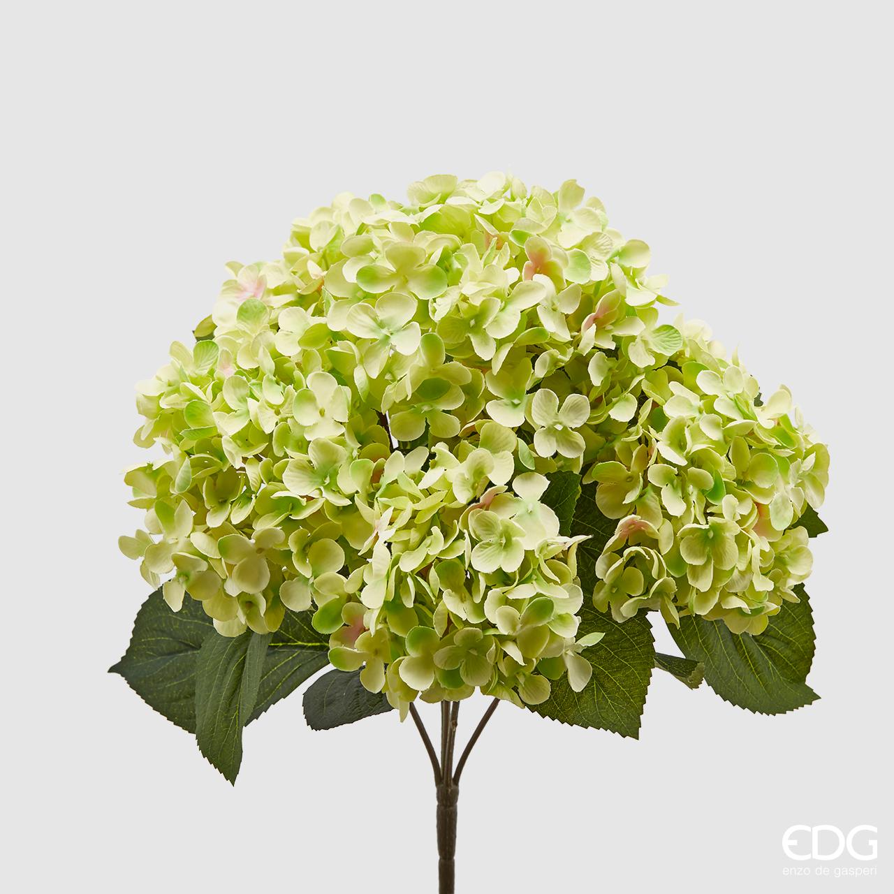 Mazzo di Ortensie artificiali verde EDG – 5 fiori con foglie altezza 45 cm