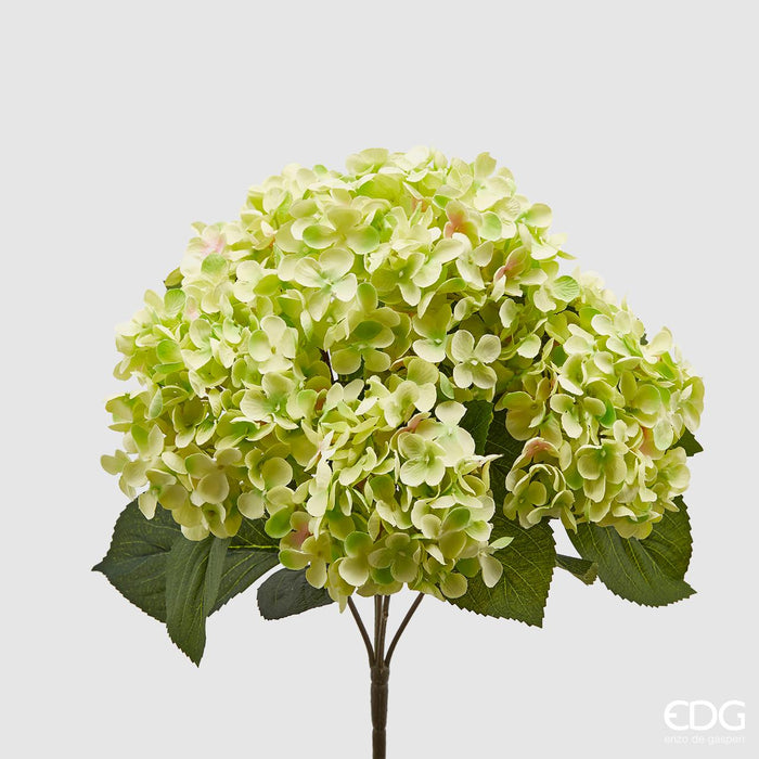 Mazzo di Ortensie artificiali verde EDG – 5 fiori con foglie altezza 45 cm