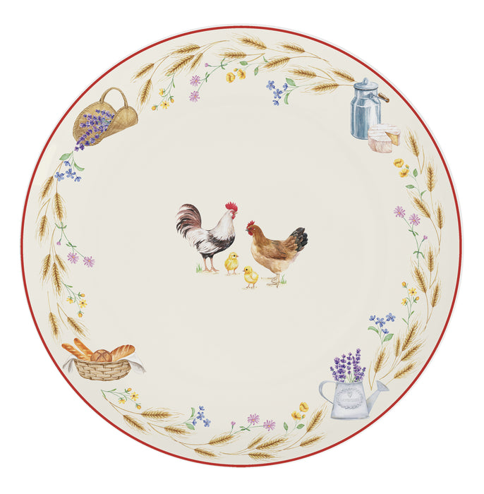Set 2 posti tavola in porcellana con motivo gallo e pulcini- Country life