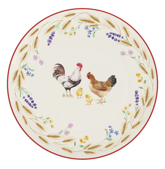 Set 2 posti tavola in porcellana con motivo gallo e pulcini- Country life